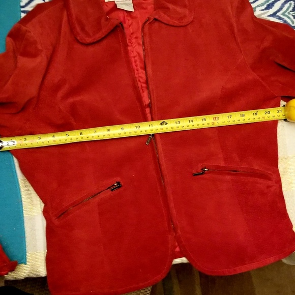 CHADWICKS Red Suede Front Zip Jacket w/pockets - Picture 2 of 5